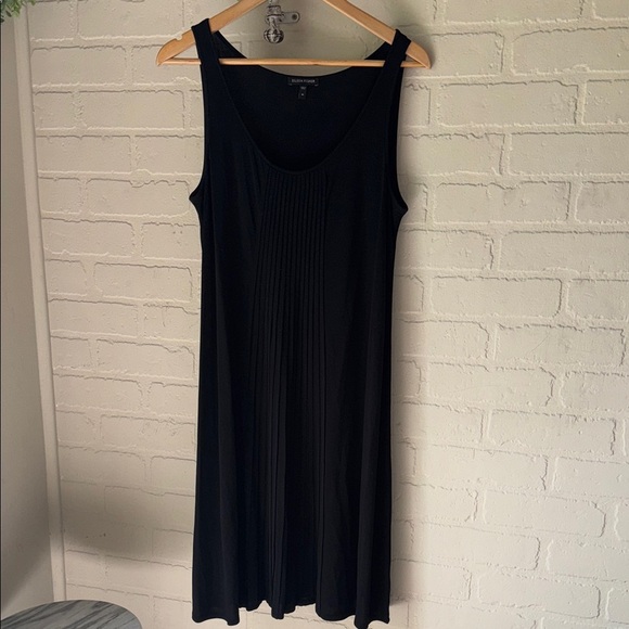 Eileen Fisher dress pleated accordion medium silk black sleeveless - Picture 4 of 4